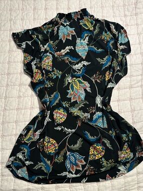 Avenue Black Floral Print Flutter Sleeve Blouse